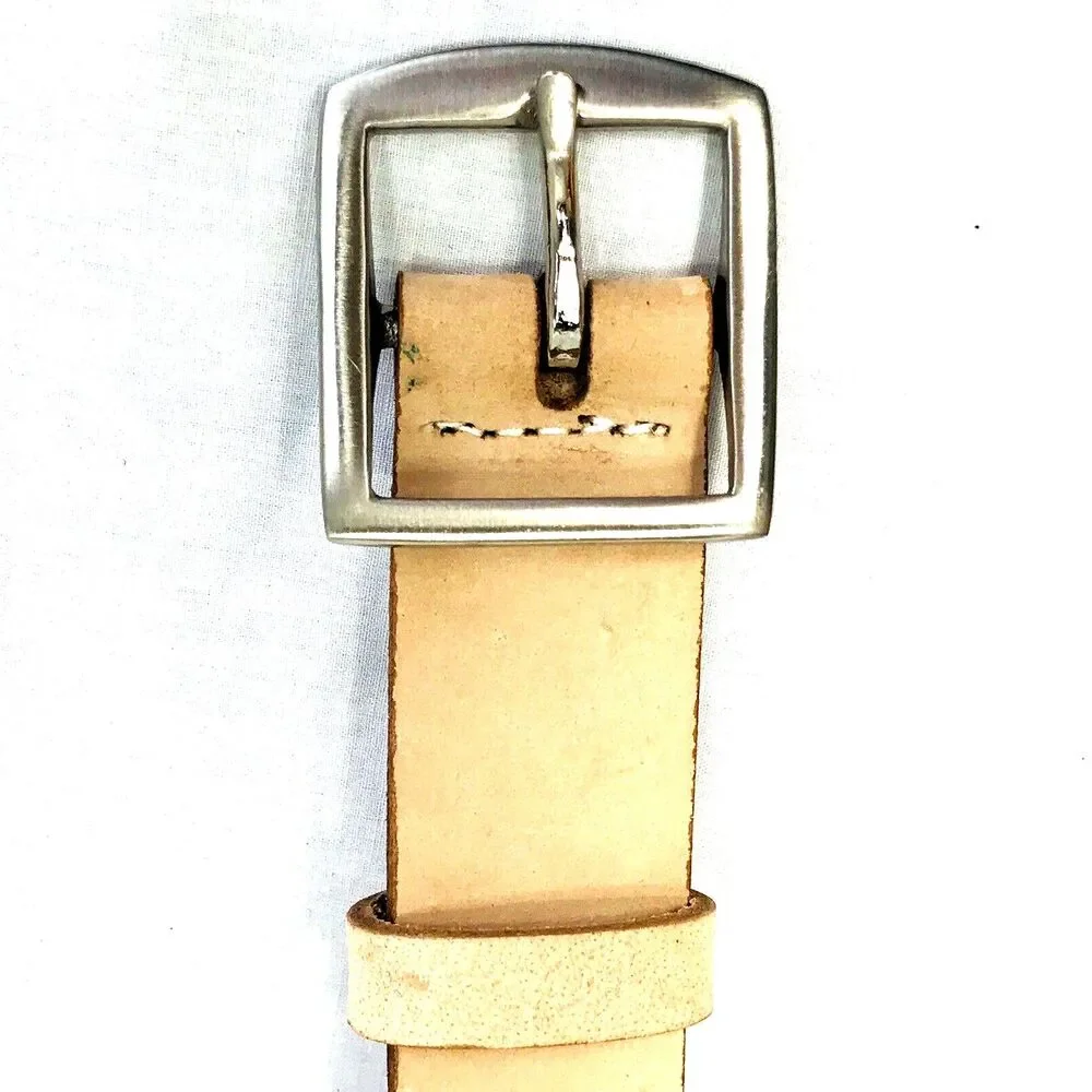 Leather Cut-Out Skinny Belt NEW M L Men Women Tan Beige 43 Waist 26 - 41